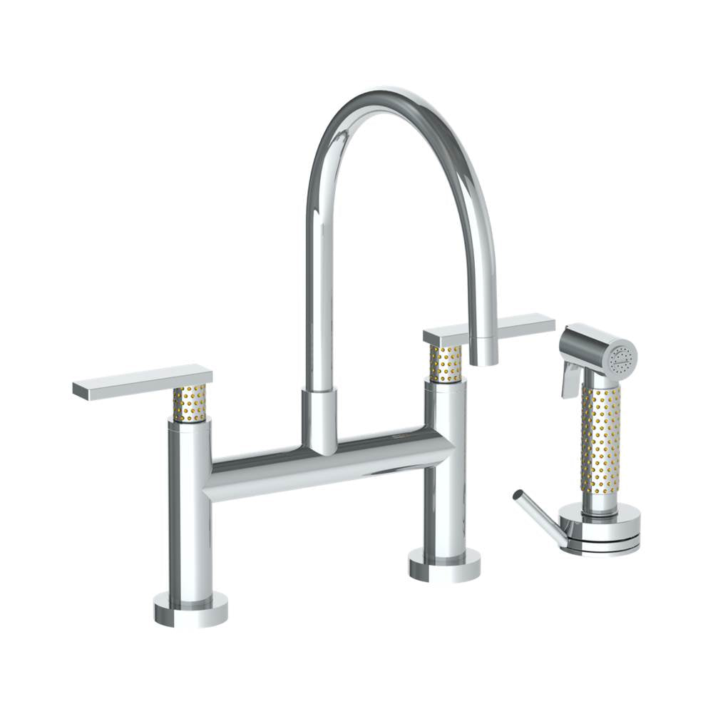 Watermark - Deck Mounted Bridge Gooseneck Kitchen Faucet with Independent Side Spray - Vintage Copper