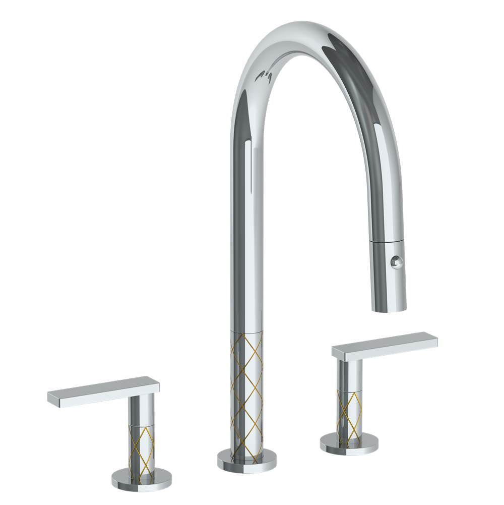 Watermark - Deck Mounted 3 Hole Gooseneck Kitchen Faucet with Pull Down Spray - Vintage Copper