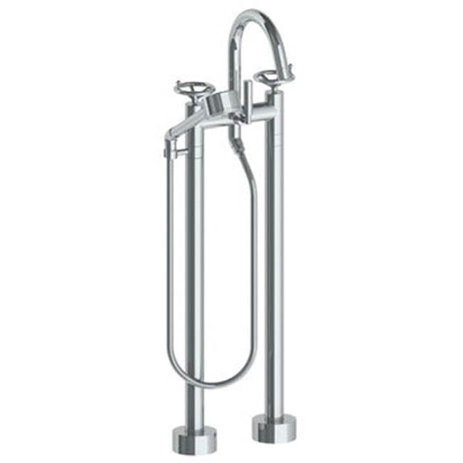 Watermark - Floor Standing Gooseneck Bath Set with Volume Hand Shower - Vintage Copper