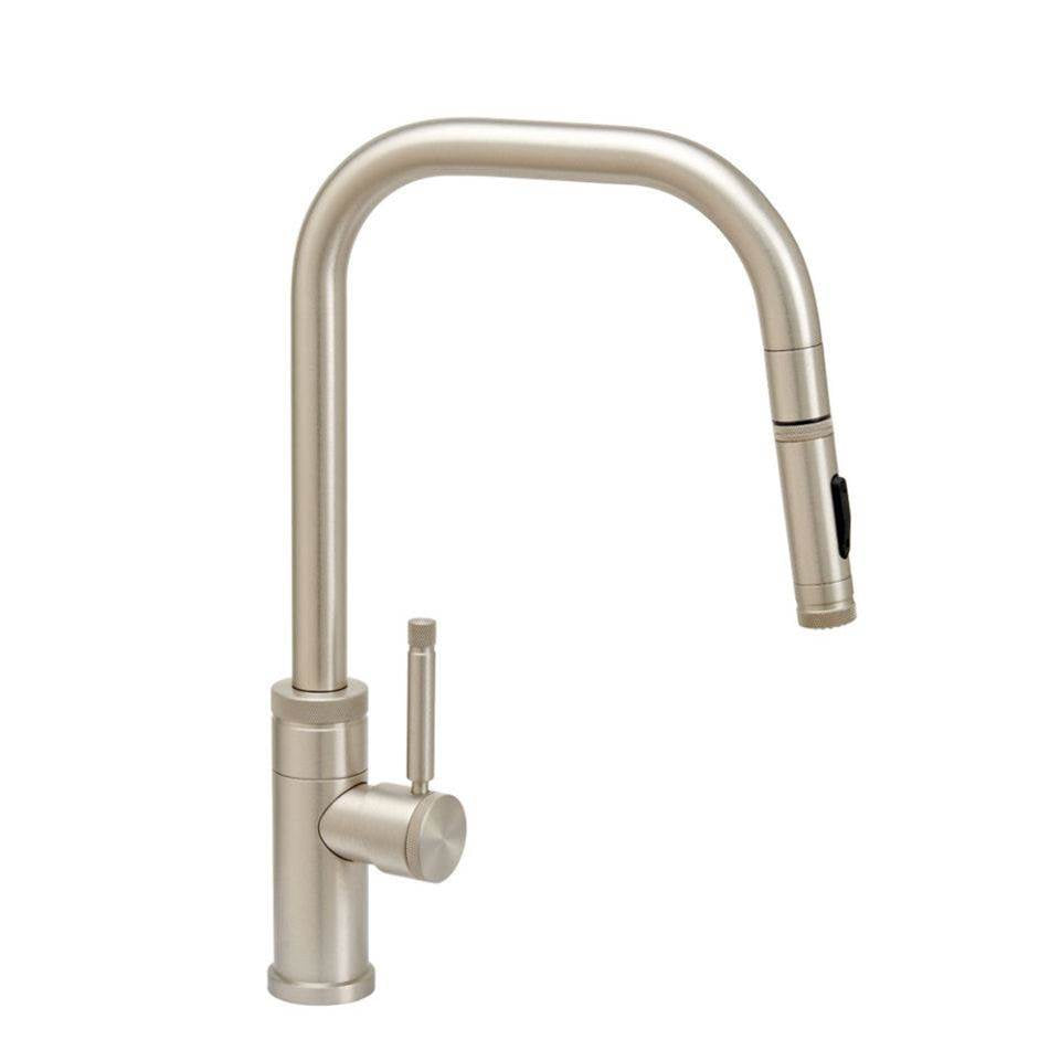 Waterstone - Waterstone Fulton Industrial PLP Pulldown Faucet - Angled Spout - Toggle Sprayer - Unlacquered Polished Brass