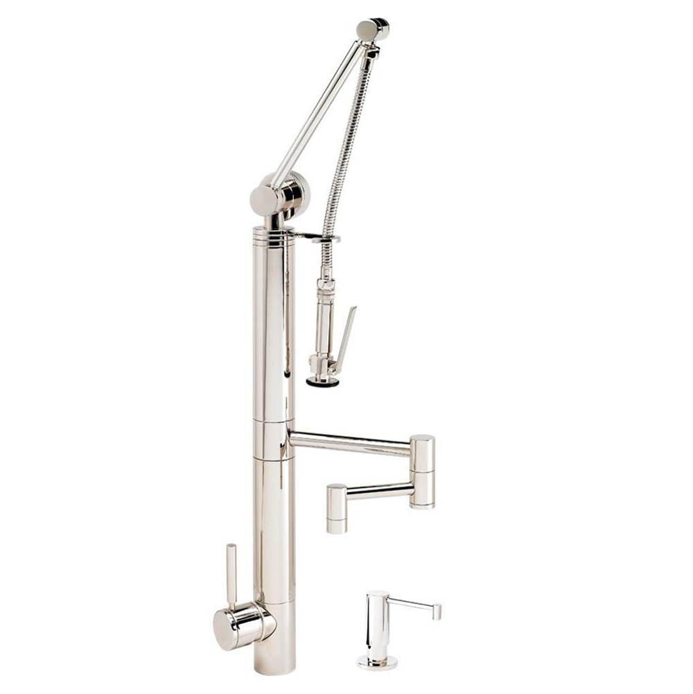 Waterstone - Waterstone Contemporary Gantry Pulldown Faucet - 12'' Articulated Spout - 3pc. Suite - Classic Bronze