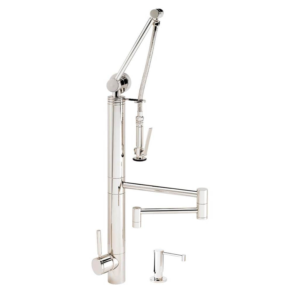 Waterstone - Waterstone Contemporary Gantry Pulldown Faucet - 18'' Articulated Spout - 3pc. Suite - Classic Bronze