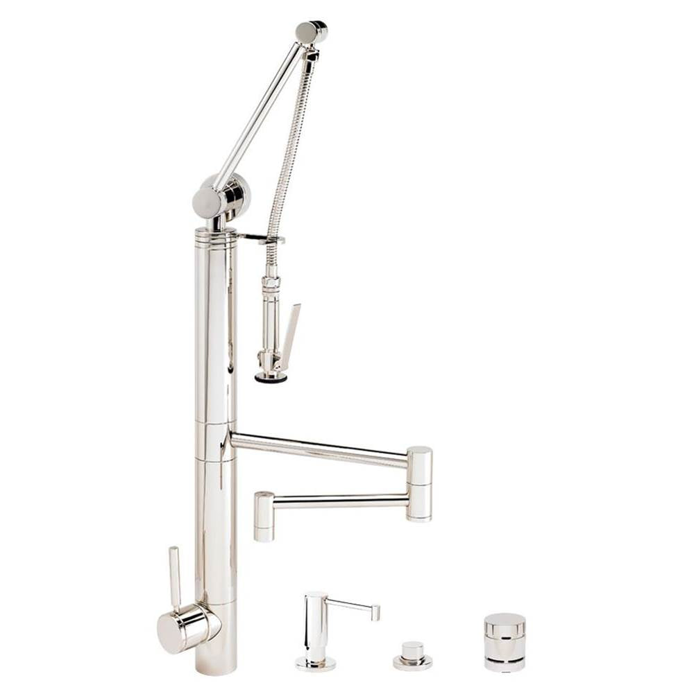Waterstone - Waterstone Contemporary Gantry Pulldown Faucet - 18'' Articulated Spout - 4pc. Suite - Matte White