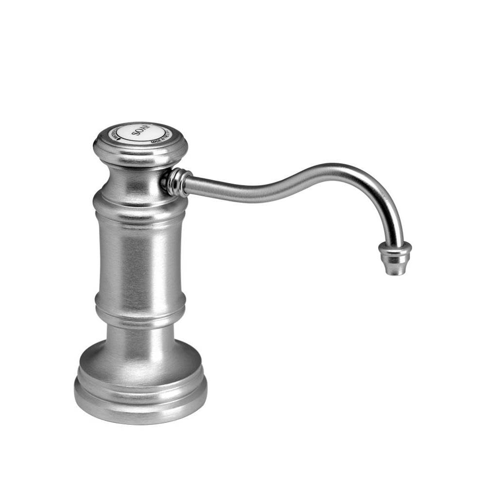 Waterstone - Traditional Soap/lotion Dispenser - Extended Hook Spout - Unlacquered Polished Brass