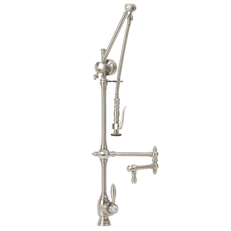 Waterstone - Waterstone Traditional Gantry Pulldown Faucet - 12'' Articulated Spout - 4pc. Suite - Tuscan Brass