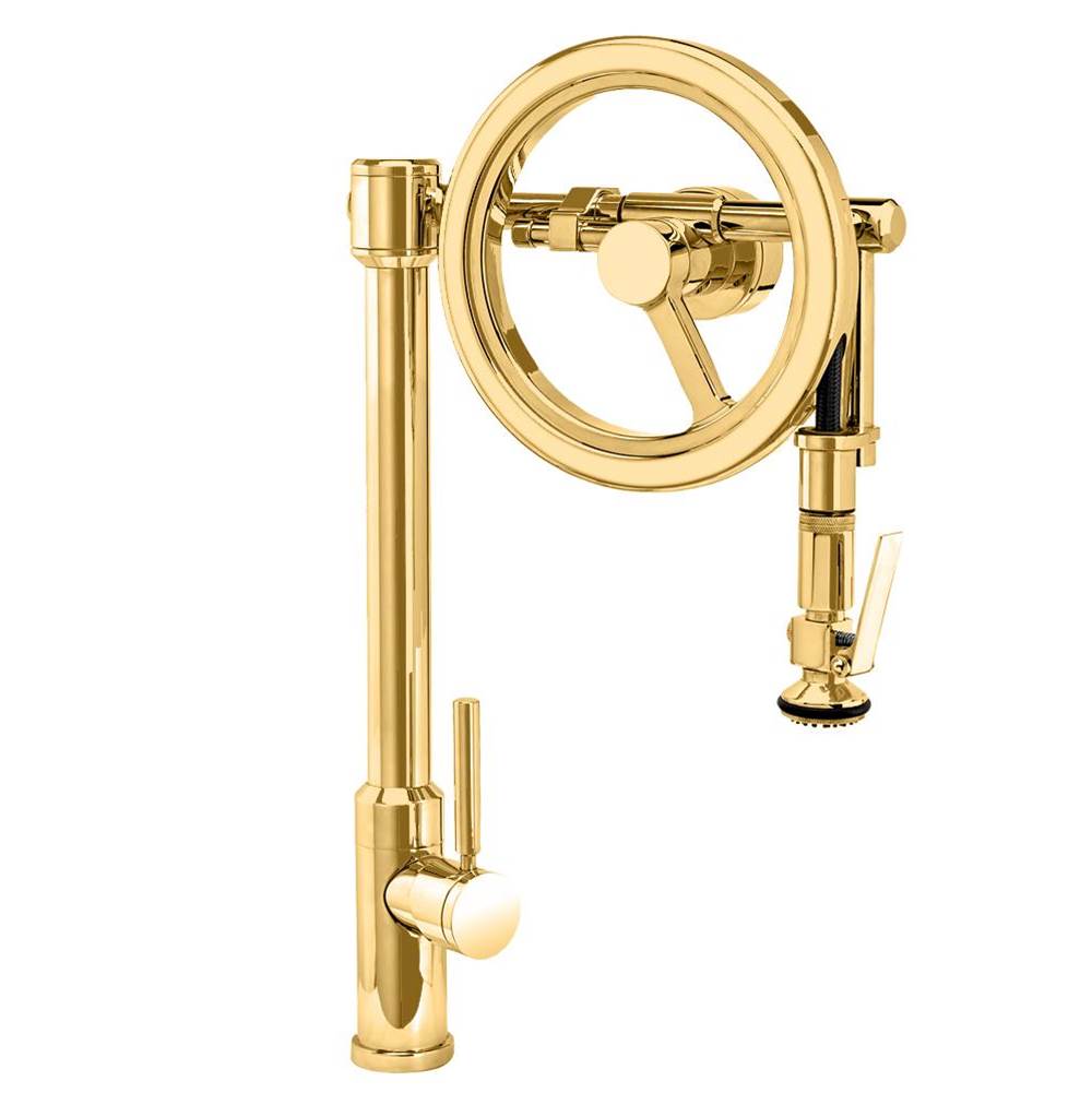 Waterstone - Waterstone Endeavor Wheel Pulldown Faucet - Lever Sprayer - Polished Brass