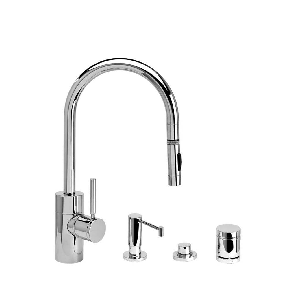 Waterstone - Waterstone Contemporary PLP Pulldown Faucet - Toggle Sprayer - 4pc. Suite - Matte White