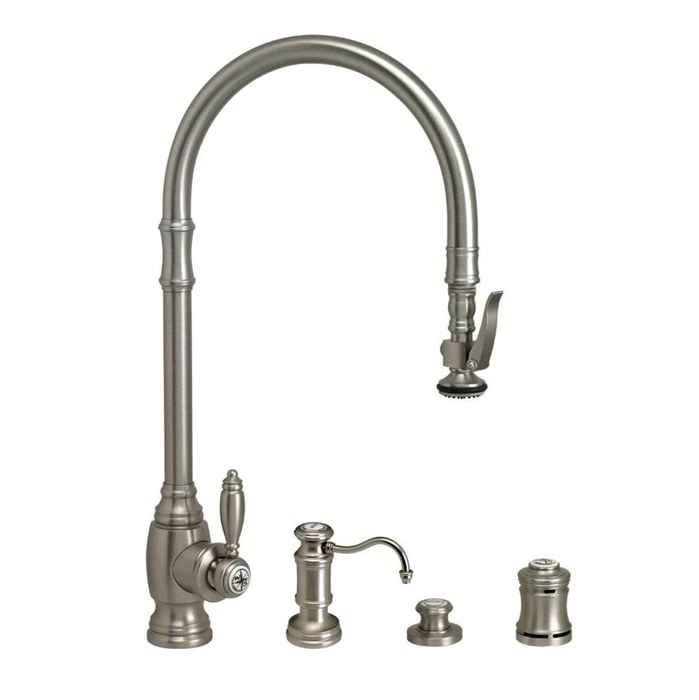 Waterstone - Waterstone Traditional Extended Reach PLP Pulldown Faucet - 4pc. Suite - Unlacquered Polished Brass