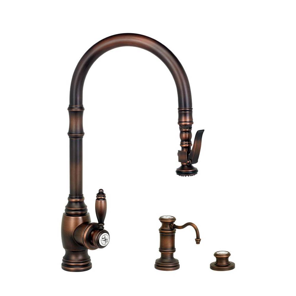 Waterstone - Waterstone Traditional PLP Pulldown Faucet - 3pc. Suite - Unlacquered Polished Brass