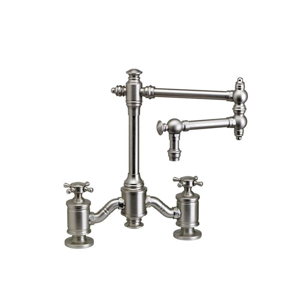 Waterstone - Waterstone Towson Bridge Faucet - 12'' Articulated Spout - Cross Handles - Chardonnay