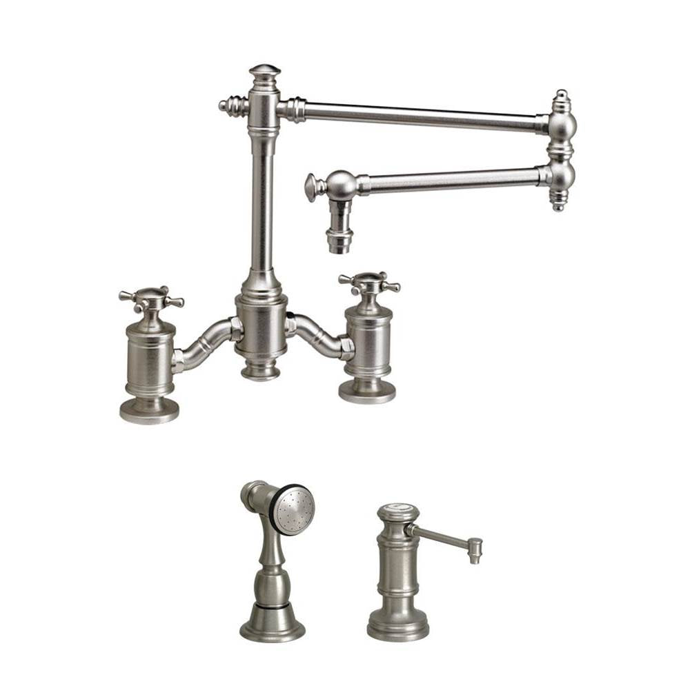 Waterstone - Waterstone Towson Bridge Faucet - 18'' Articulated Spout - Cross Handles - 2pc. Suite - Matte White