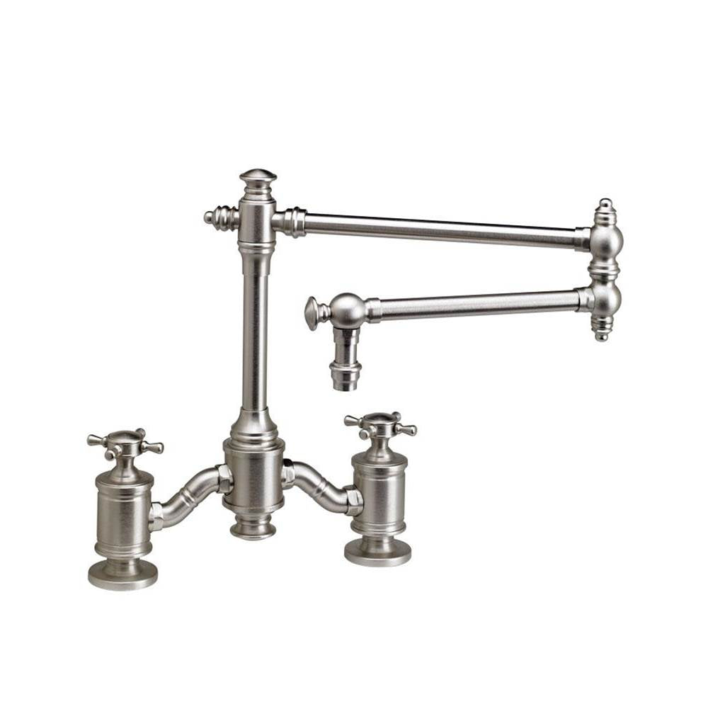 Waterstone - Waterstone Towson Bridge Faucet - 18'' Articulated Spout - Cross Handles - Chardonnay