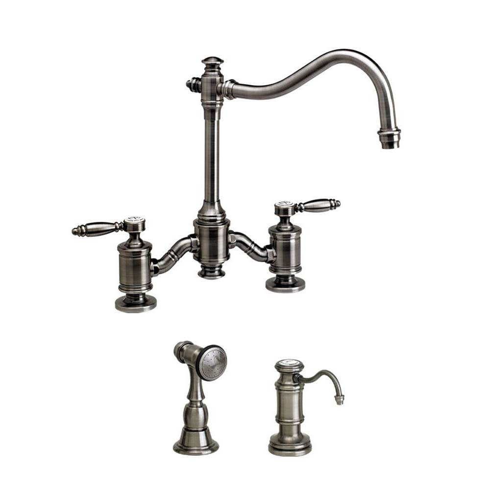 Waterstone - Waterstone Annapolis Bridge Faucet - Lever Handles - 2pc. Suite - Unlacquered Polished Brass