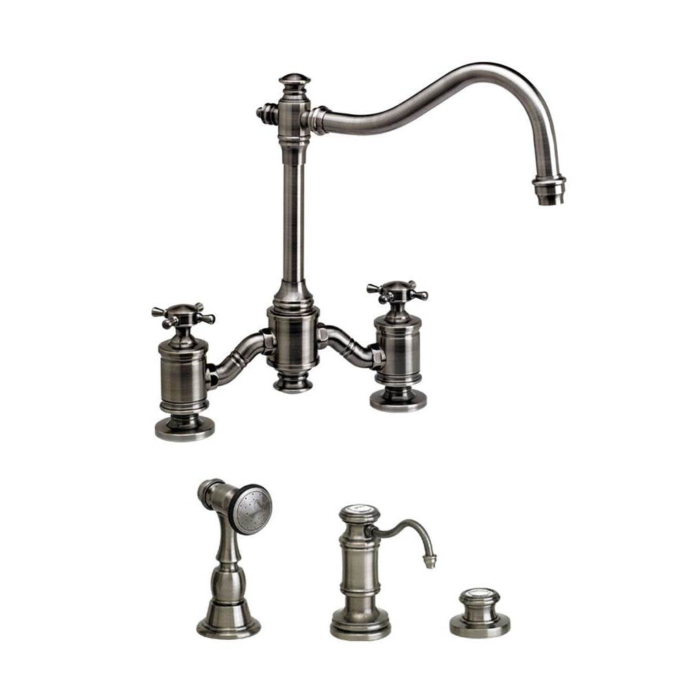 Waterstone - Waterstone Annapolis Bridge Faucet - Cross Handles - 3pc. Suite - Matte White