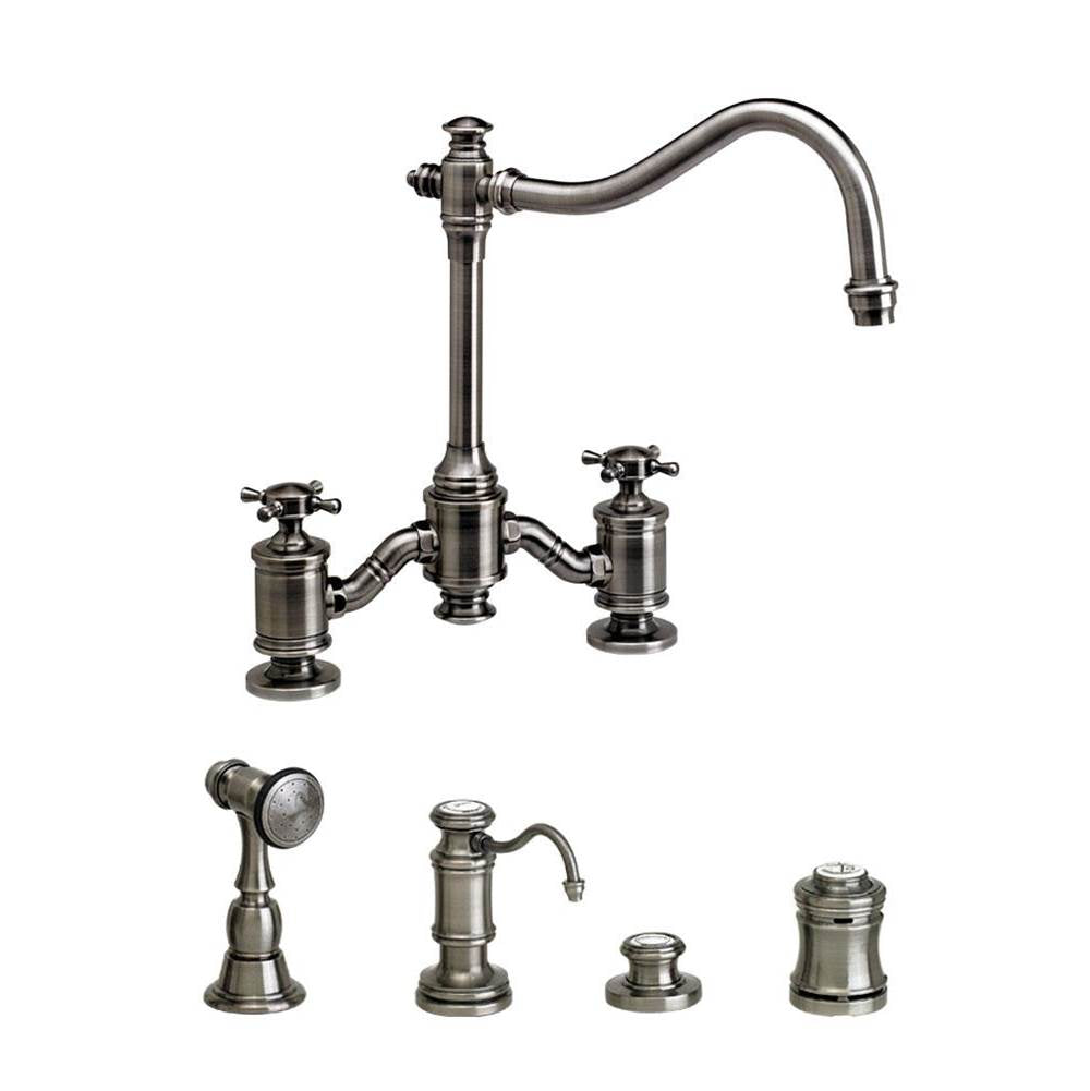 Waterstone - Waterstone Annapolis Bridge Faucet - Cross Handles - 4pc. Suite - Matte White