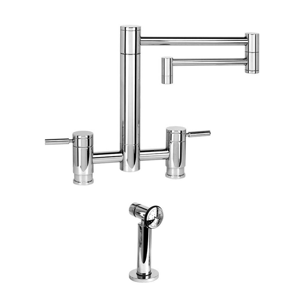 Waterstone - Waterstone Hunley Bridge Faucet - 18'' Articulated Spout - 4pc. Suite - Classic Bronze