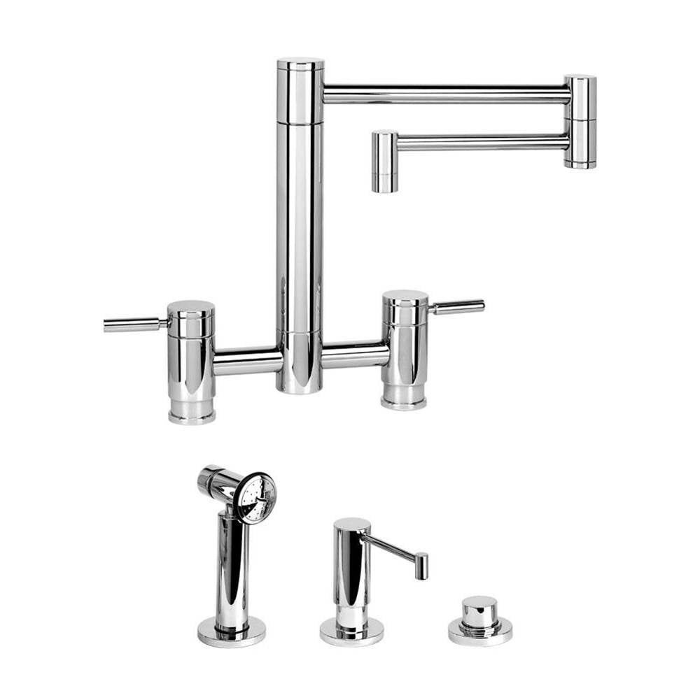 Waterstone - Waterstone Hunley Bridge Faucet - 18'' Articulated Spout - 3pc. Suite - Matte White