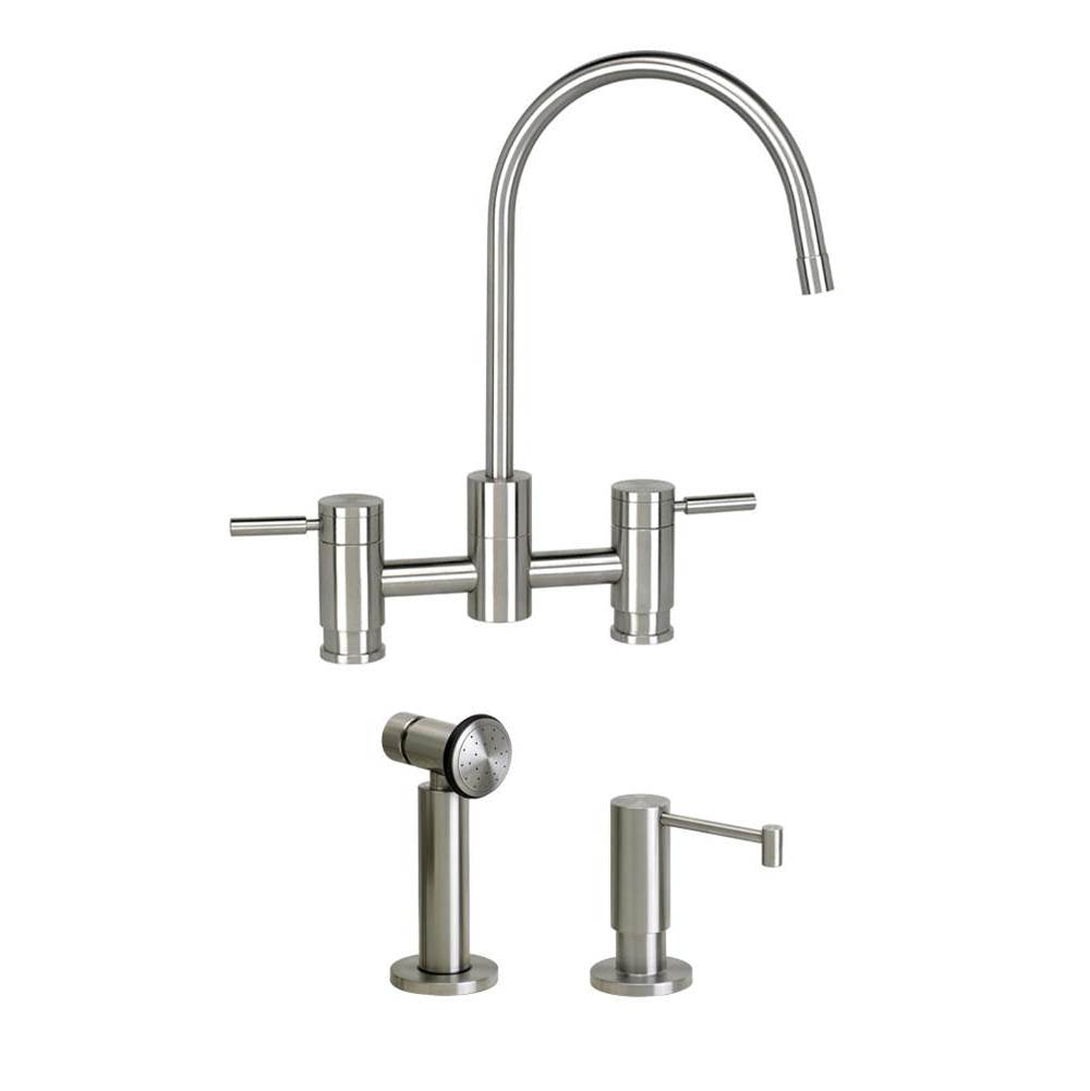 Waterstone - Waterstone Parche Bridge Faucet - 2pc. Suite - Unlacquered Polished Brass