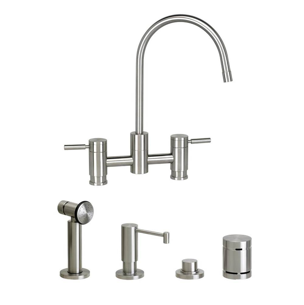 Waterstone - Waterstone Parche Bridge Faucet - 4pc. Suite - Unlacquered Polished Brass