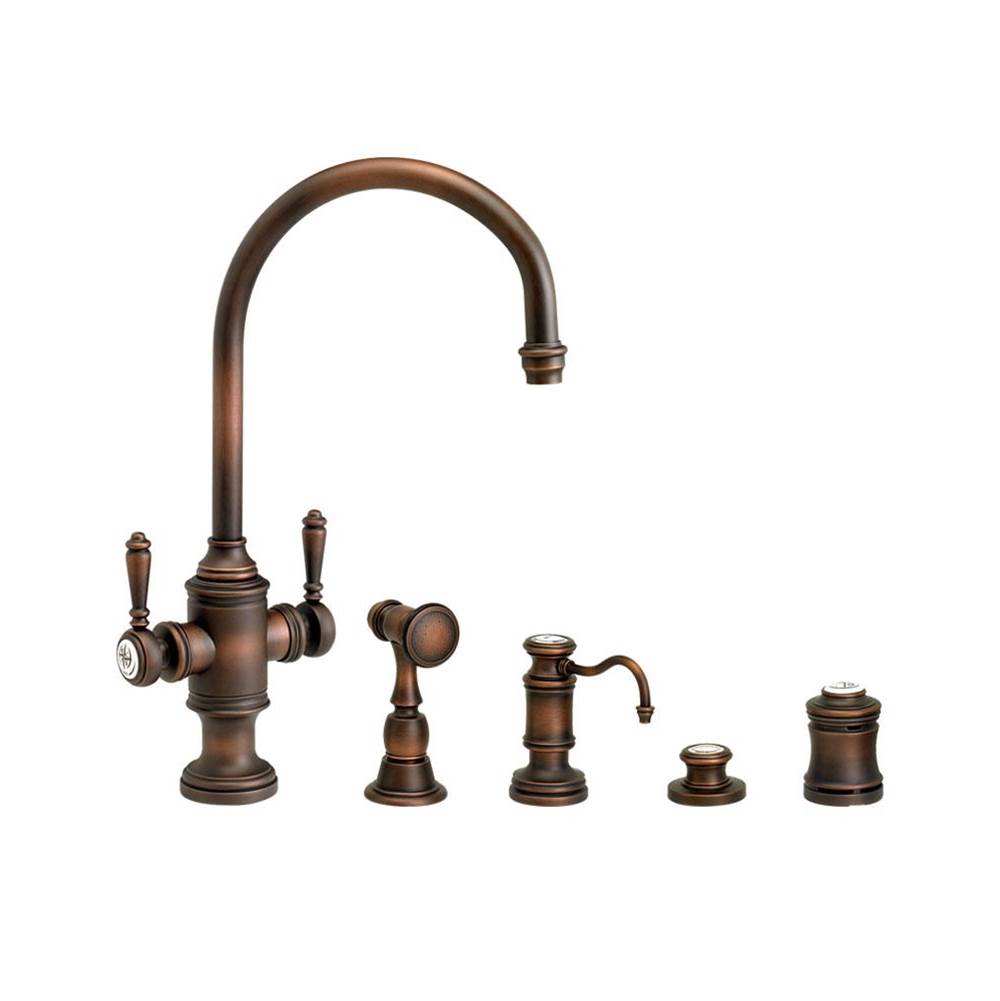 Waterstone - Waterstone Hampton Two Handle Kitchen Faucet - 4pc. Suite - Unlacquered Polished Brass