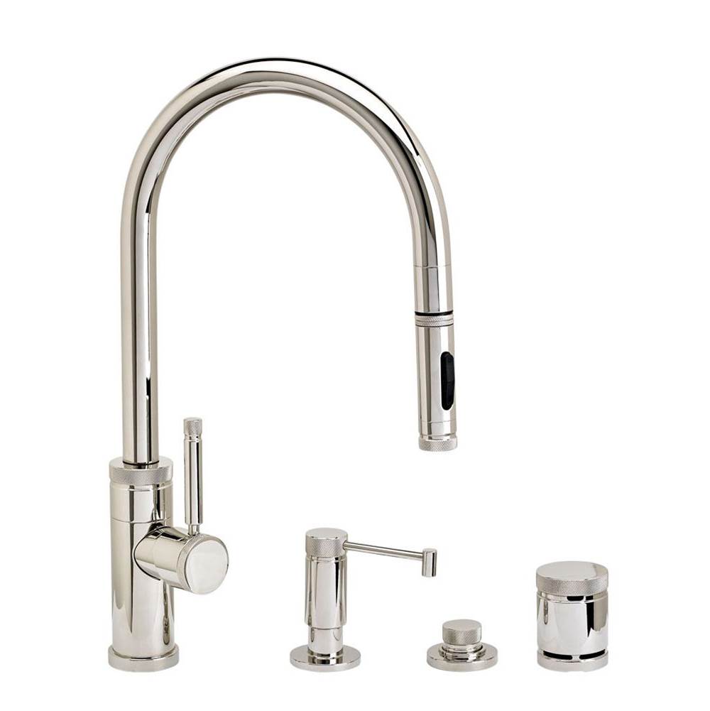 Waterstone - Waterstone Industrial PLP Pulldown Faucet -Toggle Sprayer - 4pc. Suite - Unlacquered Polished Brass