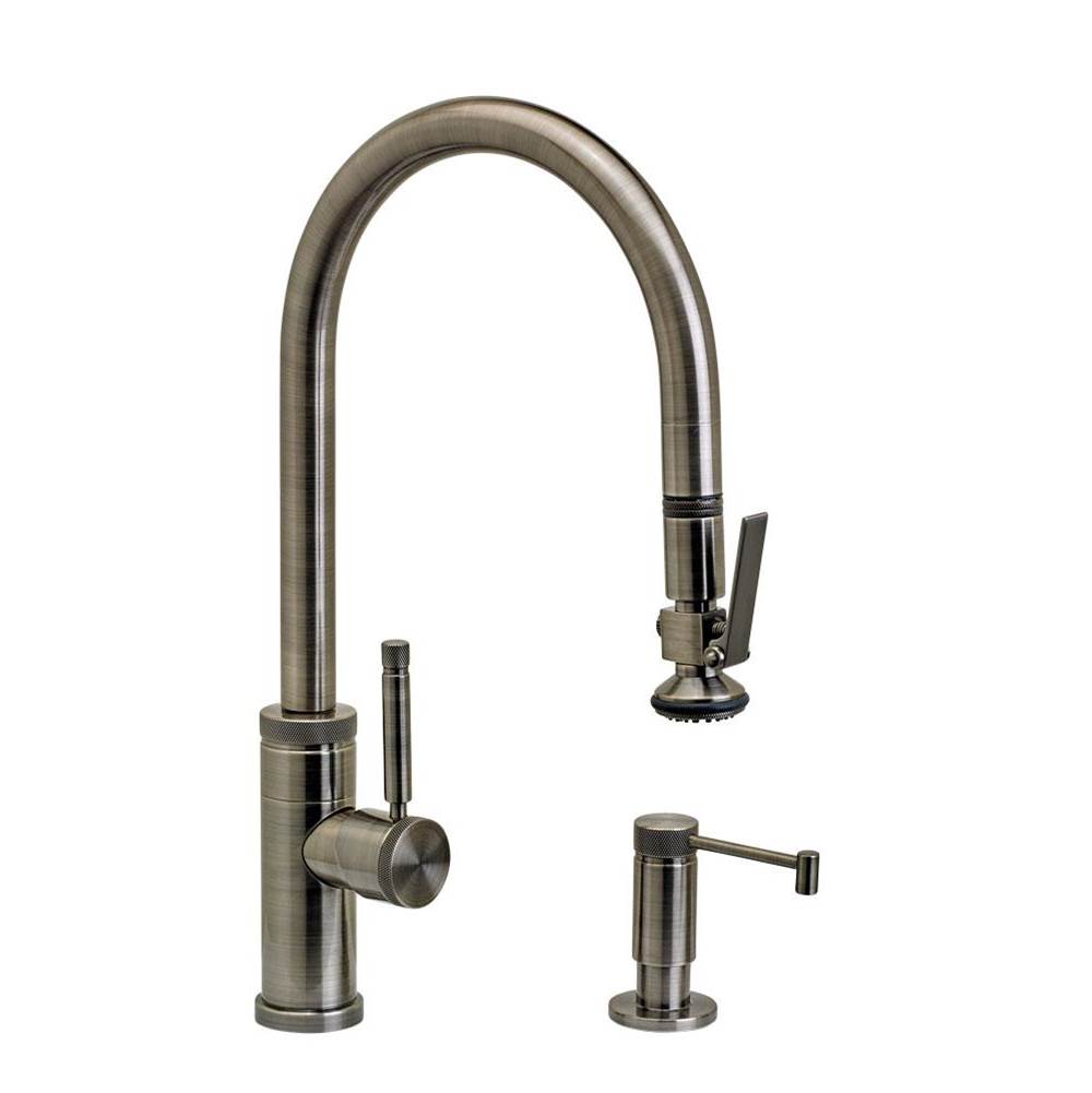 Waterstone - Waterstone Industrial PLP Pulldown Faucet - Lever Sprayer - 2pc. Suite - Unlacquered Polished Brass
