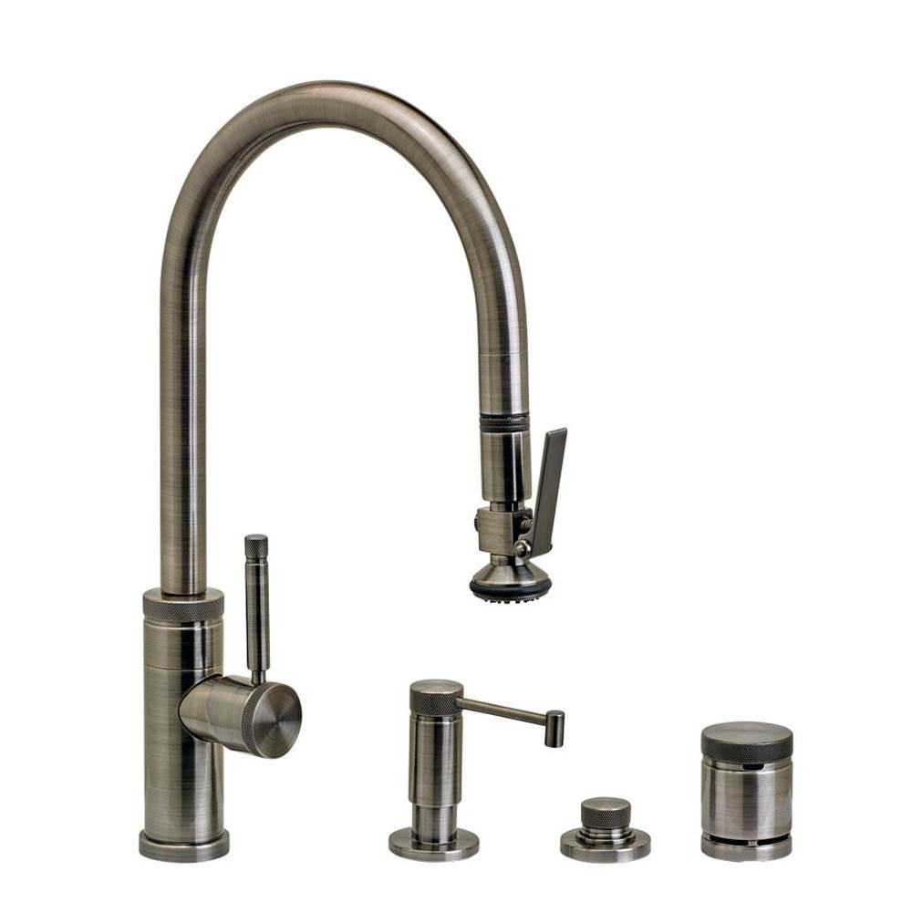 Waterstone - Waterstone Industrial PLP Pulldown Faucet - Lever Sprayer - 4pc. Suite - Unlacquered Polished Brass