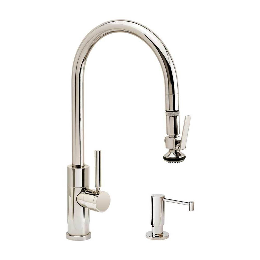 Waterstone - Waterstone Modern PLP Pulldown Faucet - Lever Sprayer - 2pc. Suite - Unlacquered Polished Brass