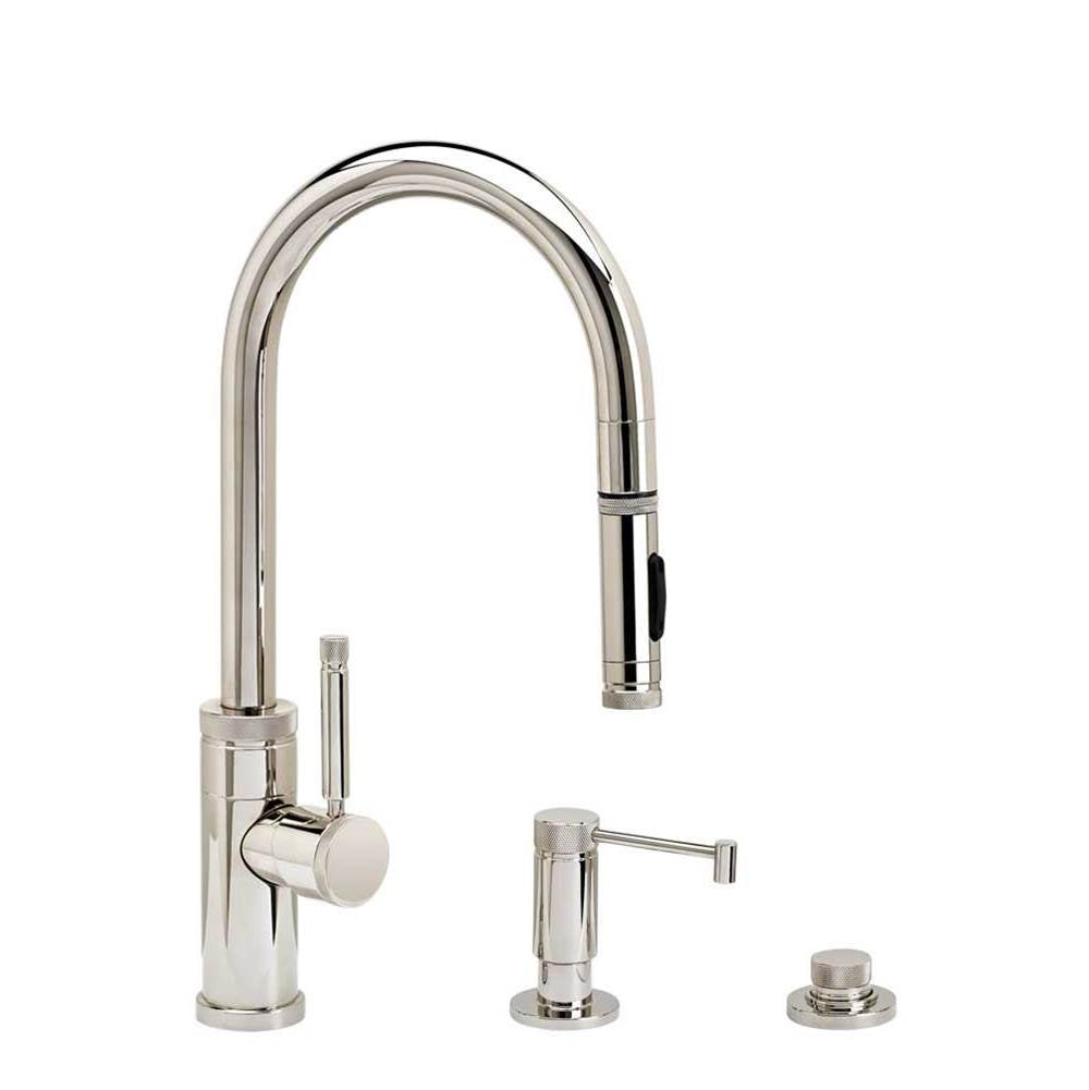 Waterstone - Waterstone Industrial Prep Size PLP Pulldown Faucet - Toggle Sprayer - 3pc. Suite - Unlacquered Polished Brass