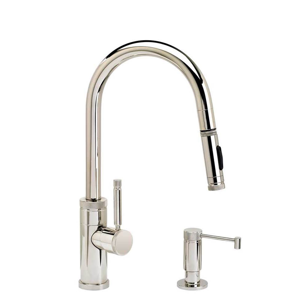 Waterstone - Waterstone Industrial Prep Size PLP Pulldown Faucet - Toggle Sprayer - Angled Spout - 2pc. Suite - Unlacquered Polished Brass