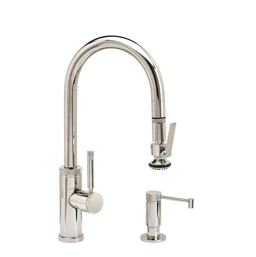 Waterstone - Waterstone Industrial Prep Size PLP Pulldown Faucet - Lever Sprayer - 2pc. Suite - Unlacquered Polished Brass