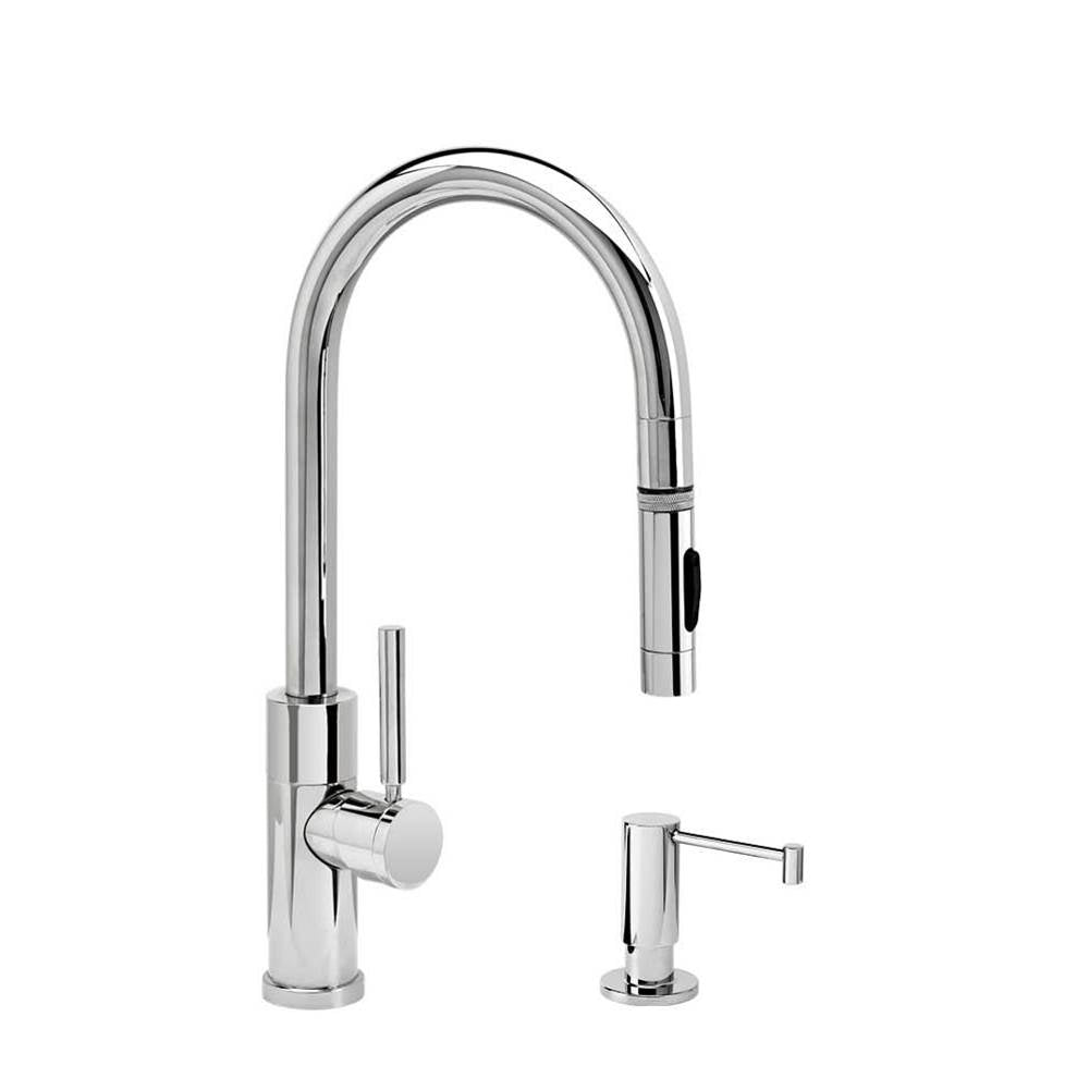 Waterstone - Waterstone Modern Prep Size PLP Pulldown Faucet - Toggle Sprayer - 2pc. Suite - Unlacquered Polished Brass