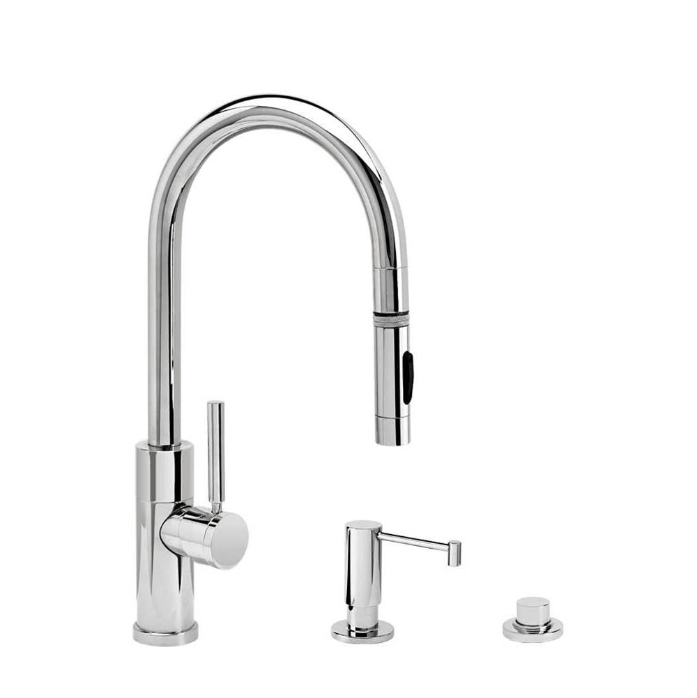 Waterstone - Waterstone Modern Prep Size PLP Pulldown Faucet - Toggle Sprayer - 3pc. Suite - Unlacquered Polished Brass