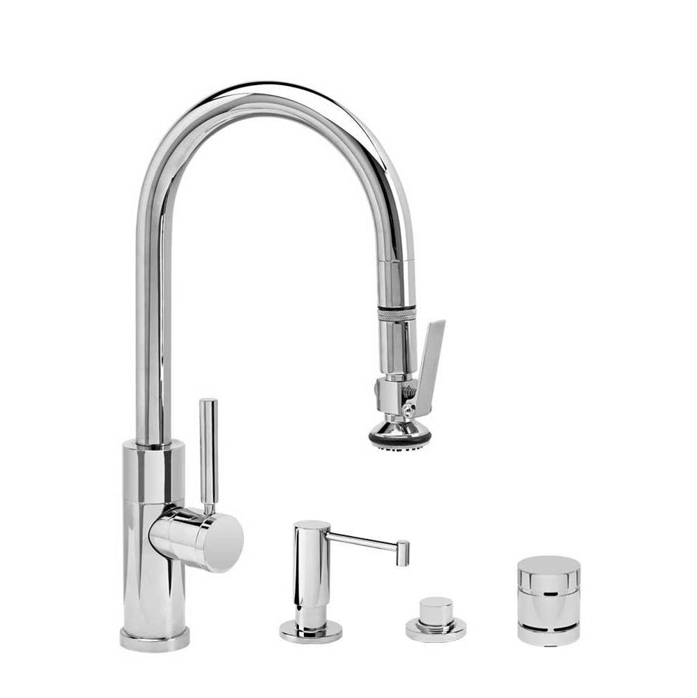 Waterstone - Waterstone Modern Prep Size PLP Pulldown Faucet - Lever Sprayer - 4pc. Suite - Unlacquered Polished Brass