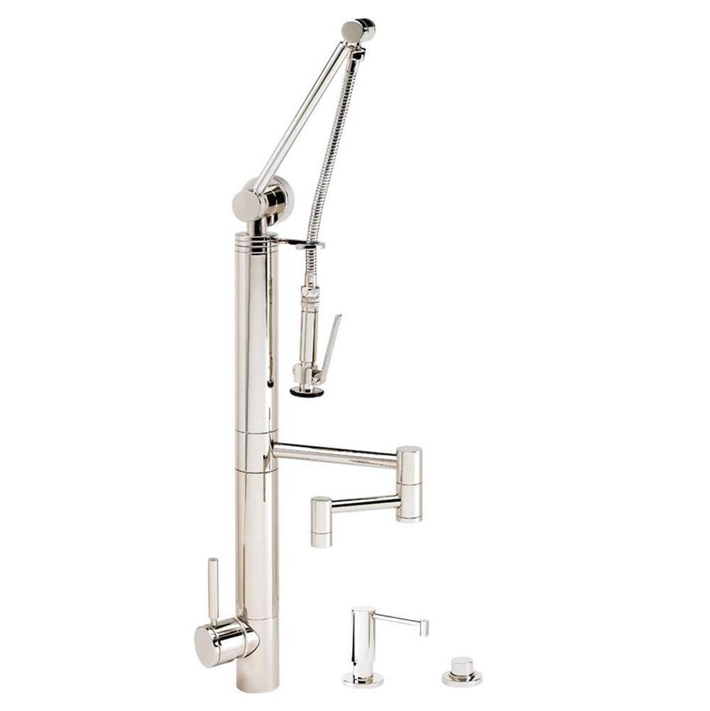Waterstone - Waterstone Contemporary Gantry Pulldown Faucet - 12'' Articulated Spout - 3pc. Suite - Graphite