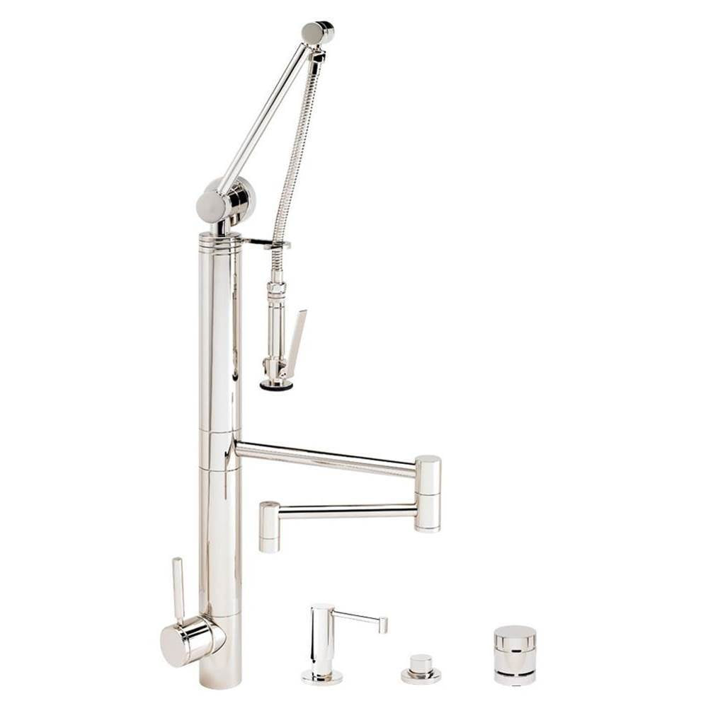 Waterstone - Waterstone Contemporary Gantry Pulldown Faucet - 18'' Articulated Spout - 4pc. Suite - Graphite