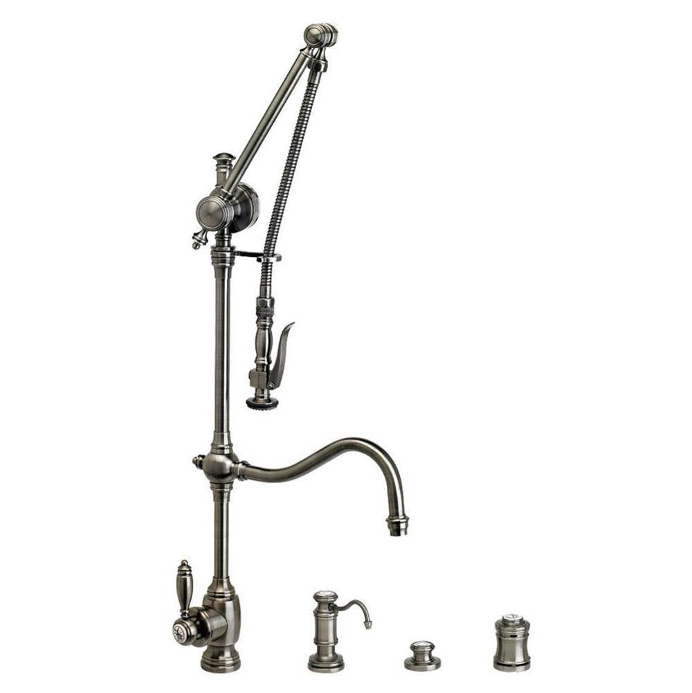 Waterstone - Waterstone Traditional Gantry Pulldown Faucet - Hook Spout - 4pc. Suite - Graphite