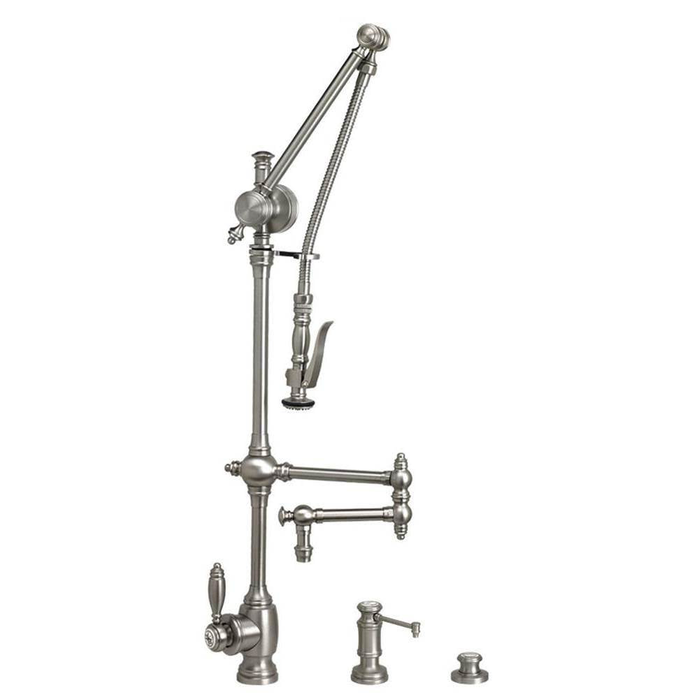 Waterstone - Waterstone Traditional Gantry Pulldown Faucet - 12'' Articulated Spout - 3pc. Suite - Graphite