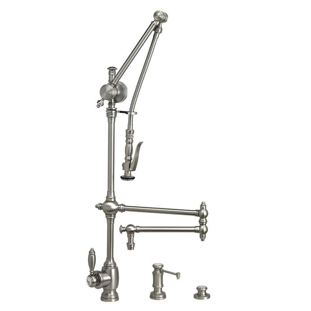 Waterstone - Waterstone Traditional Gantry Pulldown Faucet - 18'' Articulated Spout - 3pc. Suite - Graphite