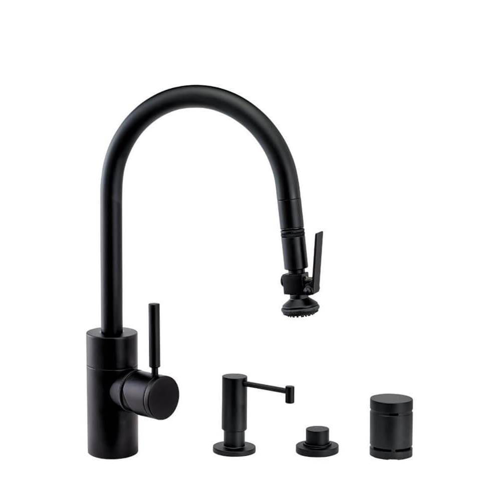Waterstone - Waterstone Contemporary PLP Pulldown Faucet - Lever Sprayer - 4pc. Suite - Graphite