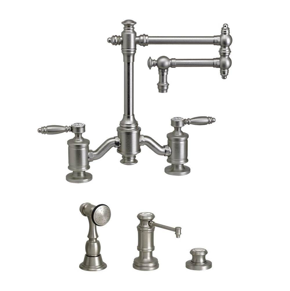 Waterstone - Waterstone Towson Bridge Faucet - 12'' Articulated Spout - Lever Handles - 3pc. Suite - Graphite