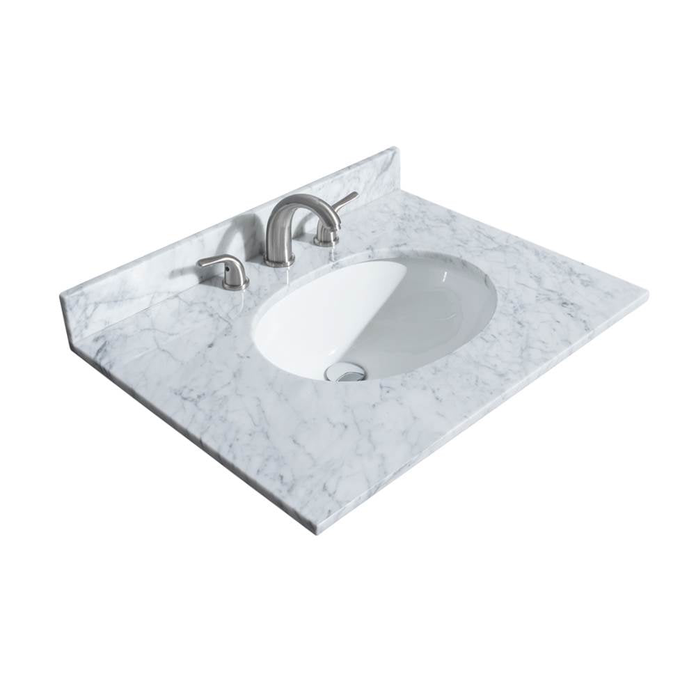 Sheffield 30 Inch Single Bathroom Vanity in Espresso, White Carrara Marble Countertop, Undermount Oval Sink, and 24 Inch Mirror