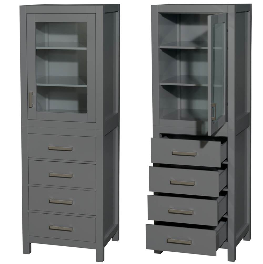 Sheffield 24 Inch Linen Tower in Espresso with Shelved Cabinet Storage and 4 Drawers