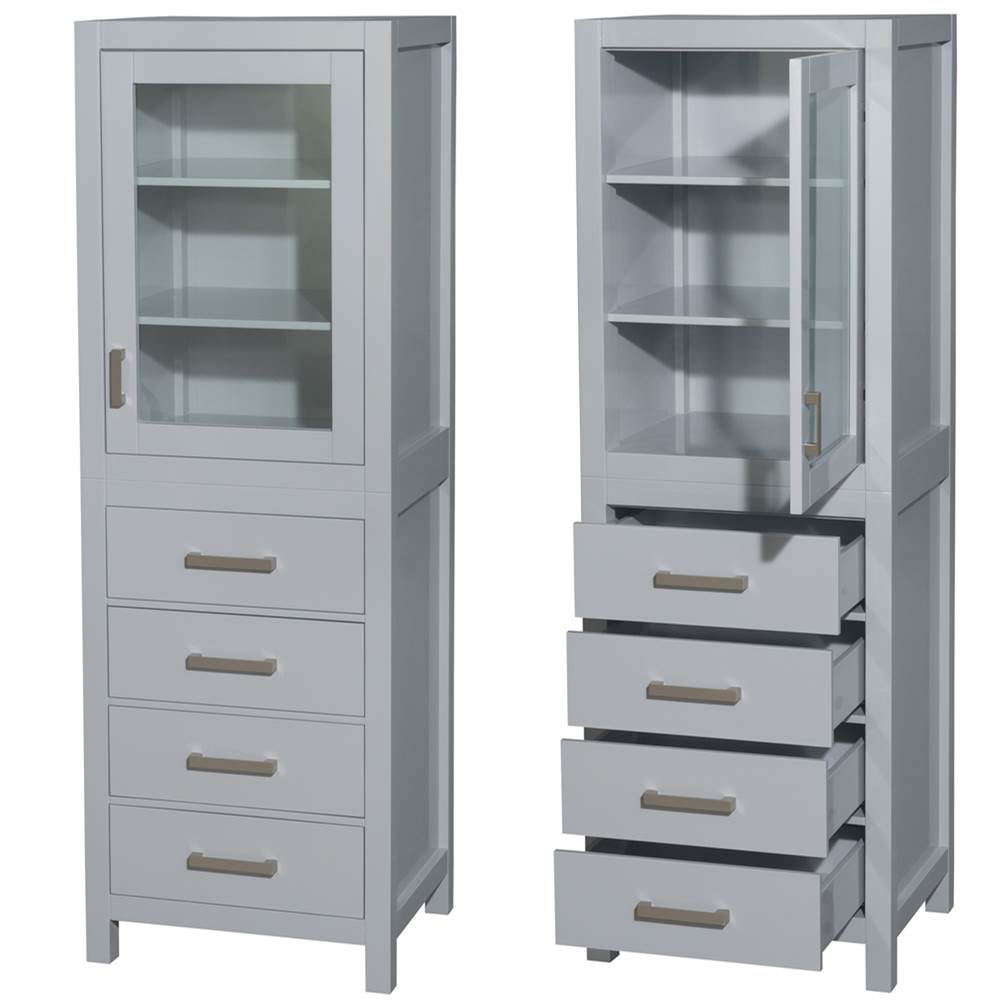 Sheffield 24 Inch Linen Tower in Espresso with Shelved Cabinet Storage and 4 Drawers