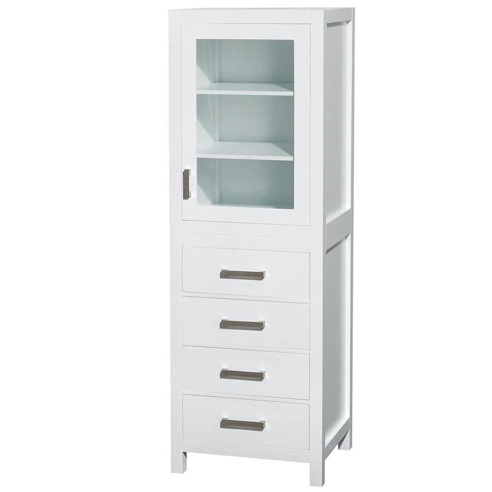 Wyndham Collection - Sheffield 24 Inch Linen Tower in White with Shelved Cabinet Storage and 4 Drawers - White