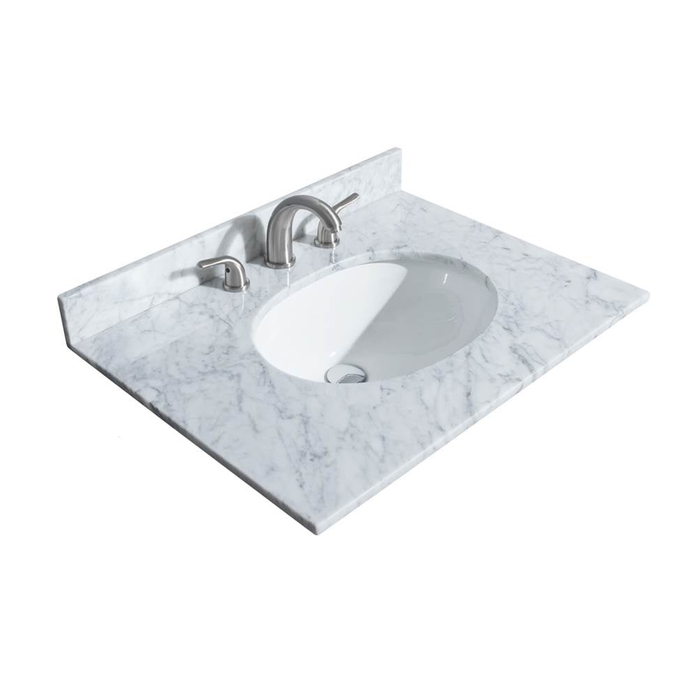 Deborah 30 Inch Single Bathroom Vanity in White, White Carrara Marble Countertop, Undermount Oval Sink, Brushed Gold Trim, Medicine Cabinet