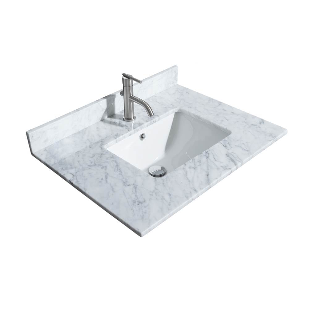 Daria 30 Inch Single Bathroom Vanity in Dark Blue, White Carrara Marble Countertop, Undermount Square Sink, 24 Inch Mirror