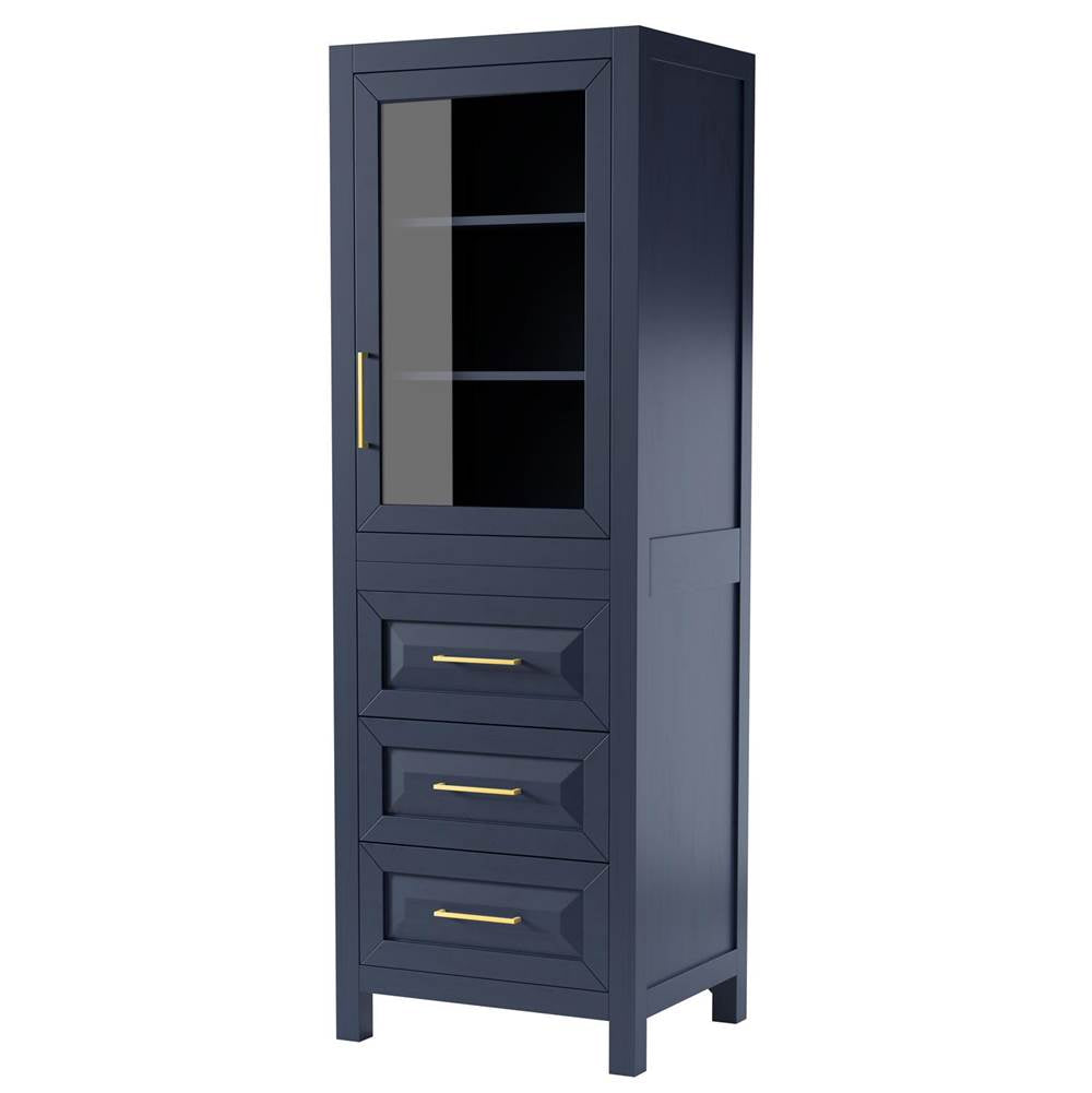 Wyndham Collection - Daria Linen Tower in Dark Blue with Shelved Cabinet Storage and 3 Drawers - Dark Blue