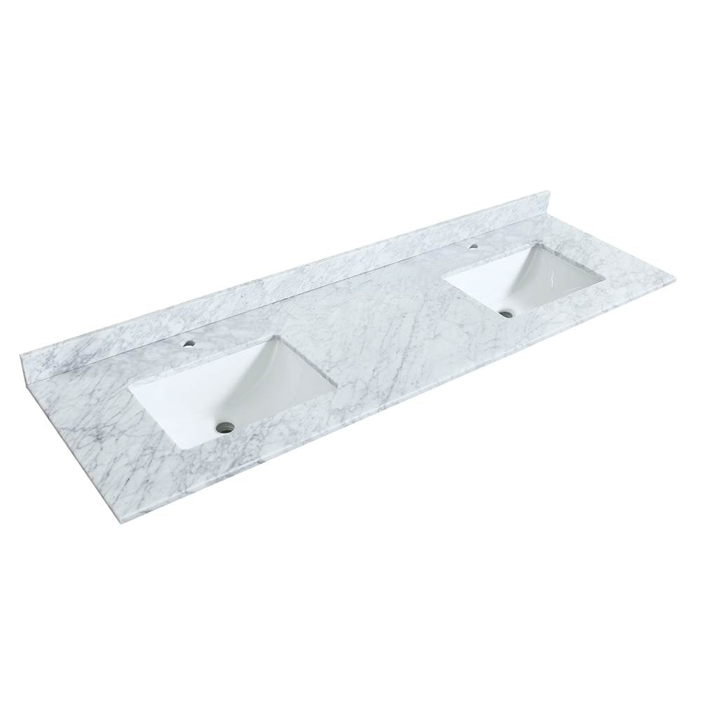 Miranda 72 Inch Double Bathroom Vanity in White, White Carrara Marble Countertop, Undermount Square Sinks, Brushed Nickel Trim, 70 Inch Mirror