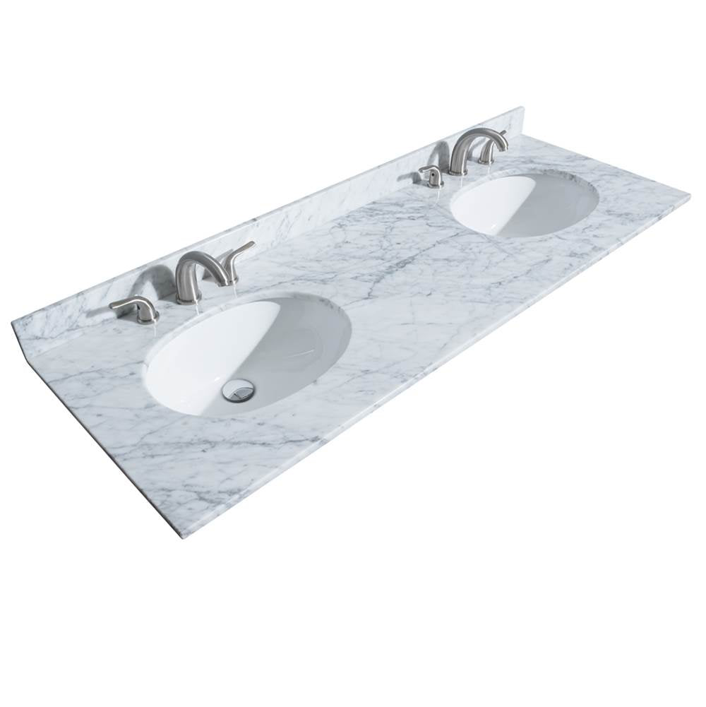 Margate 60 Inch Double Bathroom Vanity in Dark Gray, White Carrara Marble Countertop, Undermount Oval Sinks, and No Mirror